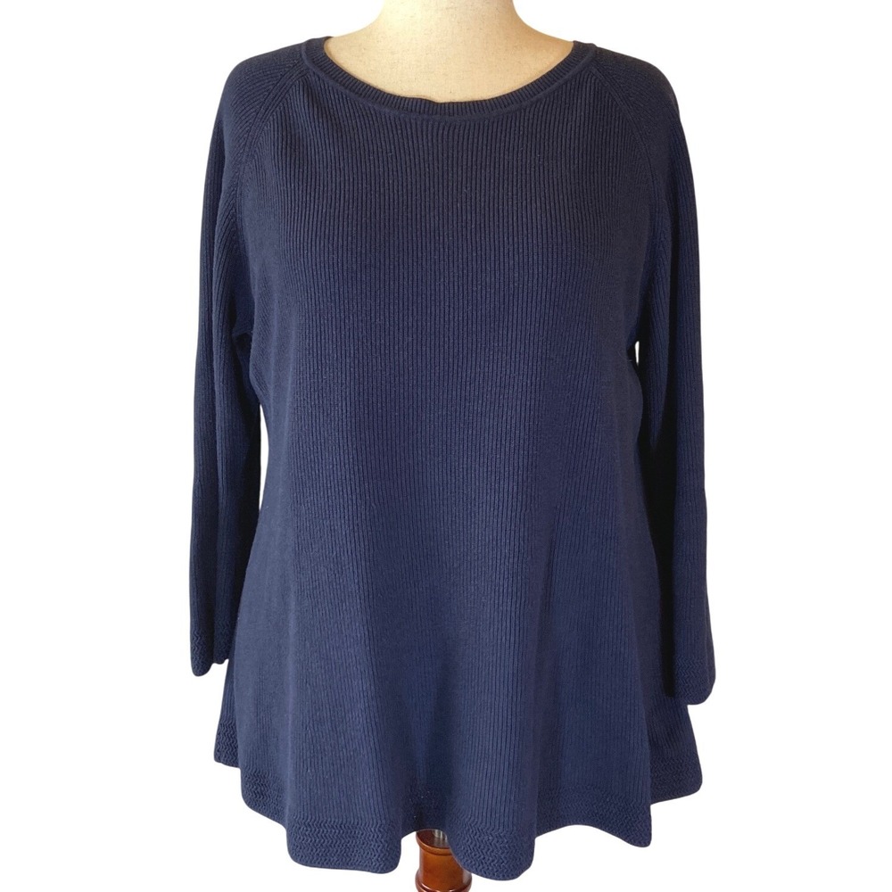 ISAAC‎ MIZRAHI LIVE Women's Navy Boho Sweater Peplum with Bell cuffs